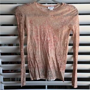 Acne Studios Women's Beige Long Sleeve Print Top Mesh